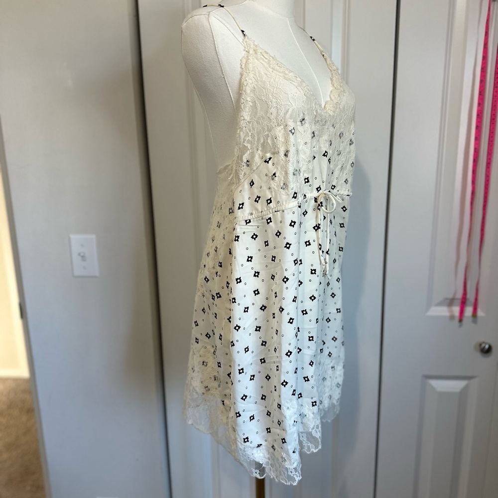 Free People Ivory Lace-Trim Mini Dress with Black Geo Motif